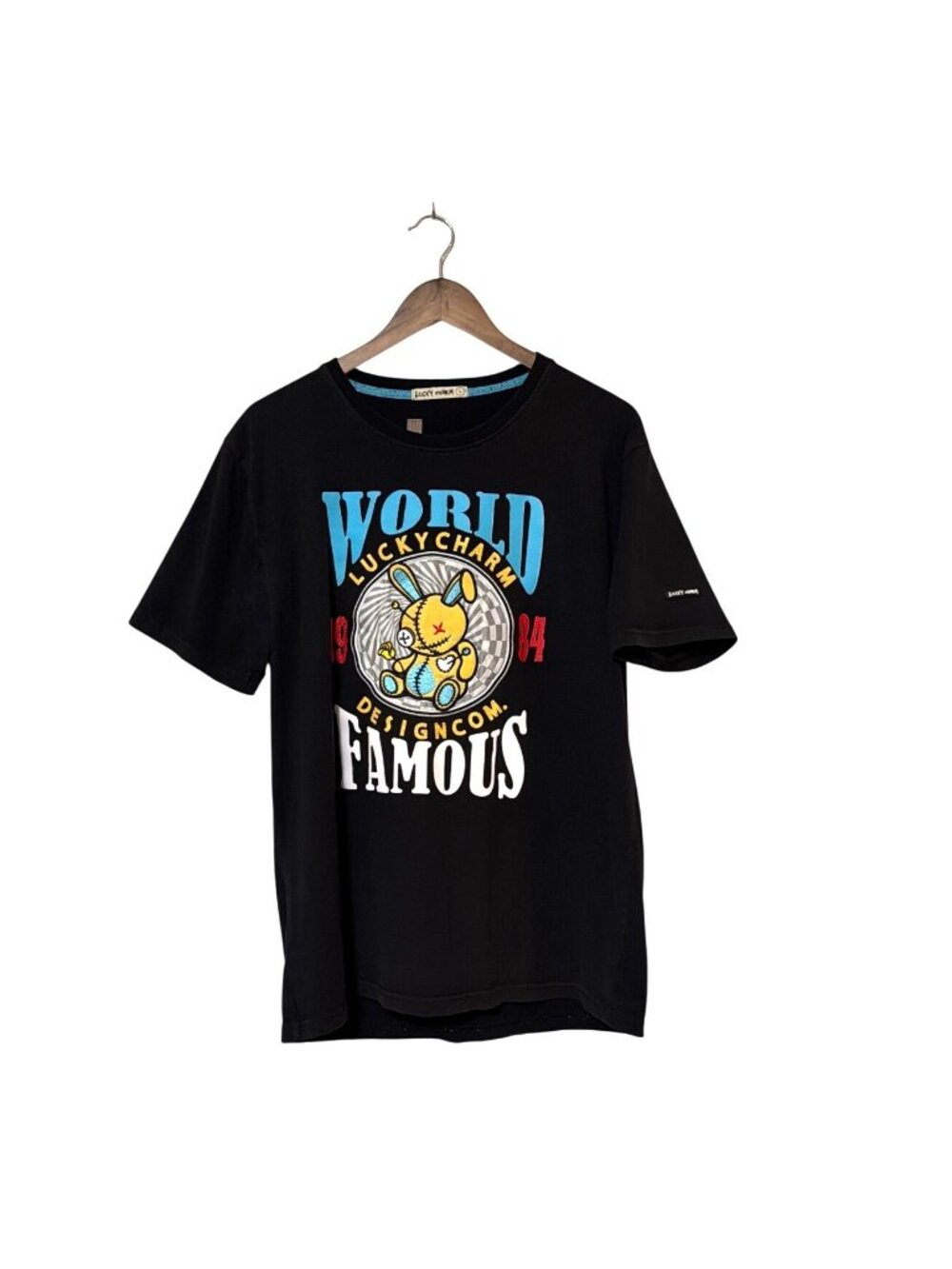 Lucky Charm Black Patch T-Shirt World Famous‎ Design 1984 Large Embroidered